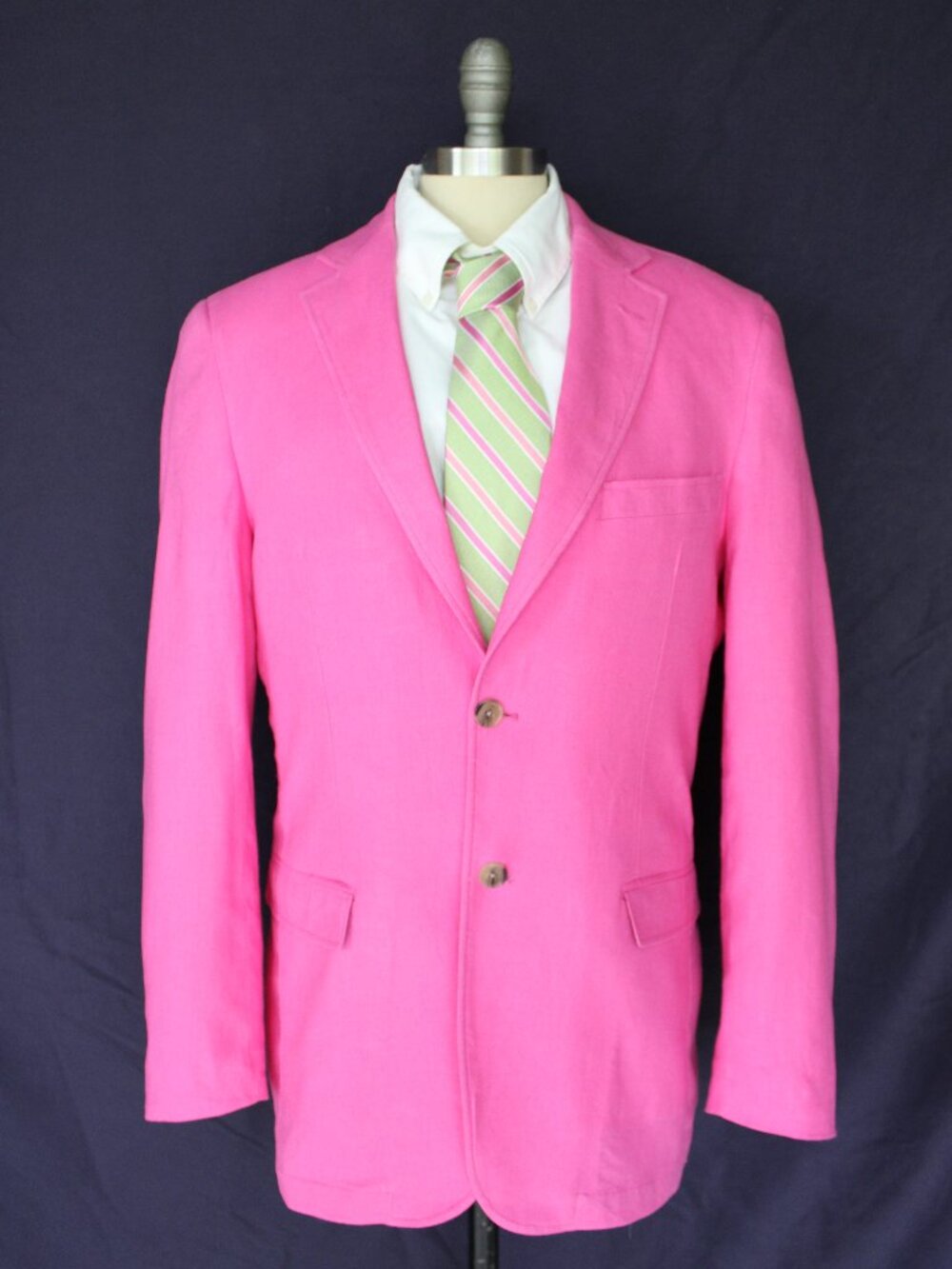 Alan Flusser blazer pink linen suit jacket sport coat preppie Kentucky derby S